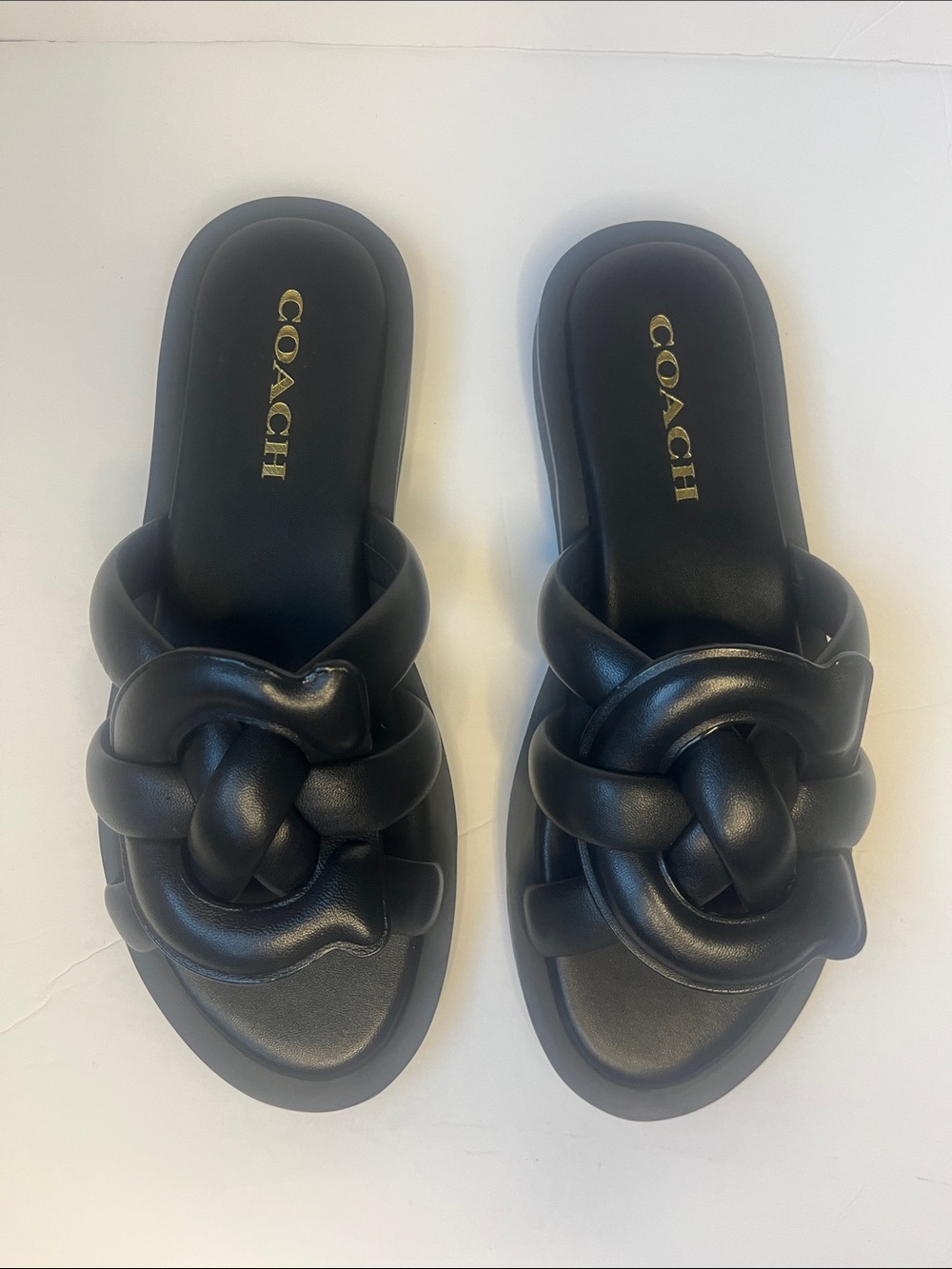Coach Black Knotted Georgie Leather Slide Sandals Size 6.5